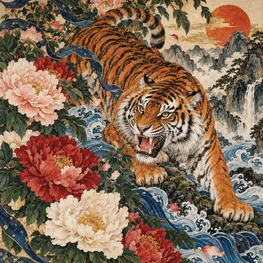 老虎与牡丹